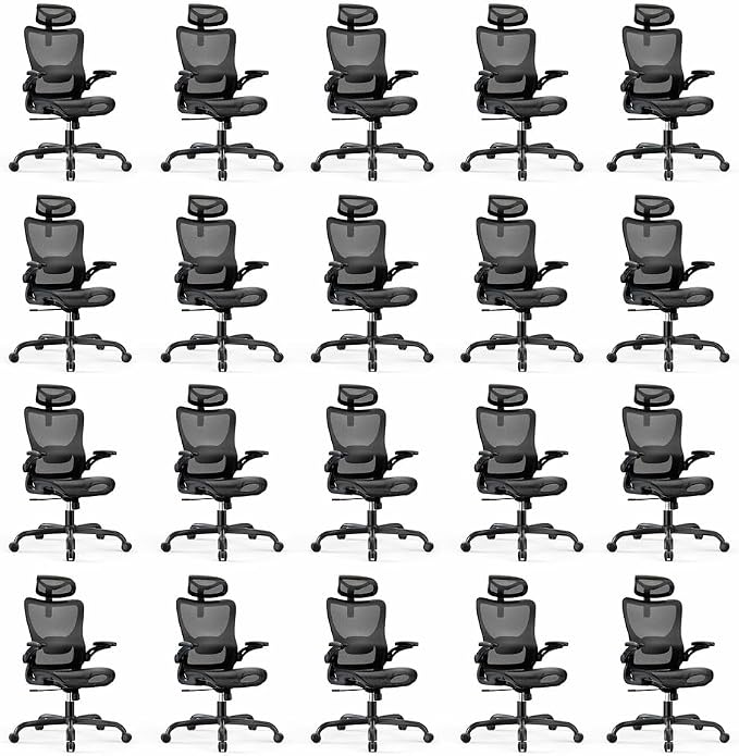 Marsail Ergonomic Mesh Office Chair with Adjustable Lumbar Support, 20 | 3D flip-up armrests, 2D headrest, breathable mesh back, reclining function, smooth-rolling casters, height adjustment