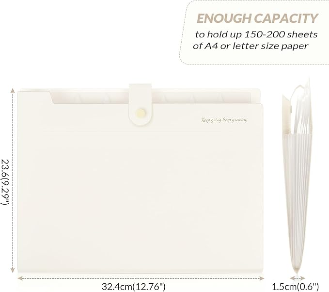 SKYDUE Accordion File Organizer, Expanding File Folder with 8 Pockets, Portable Document Paper Organizer, Letter/A4 Size Filing Folder，School Office Supplies Hospital Bag Essentials Cream