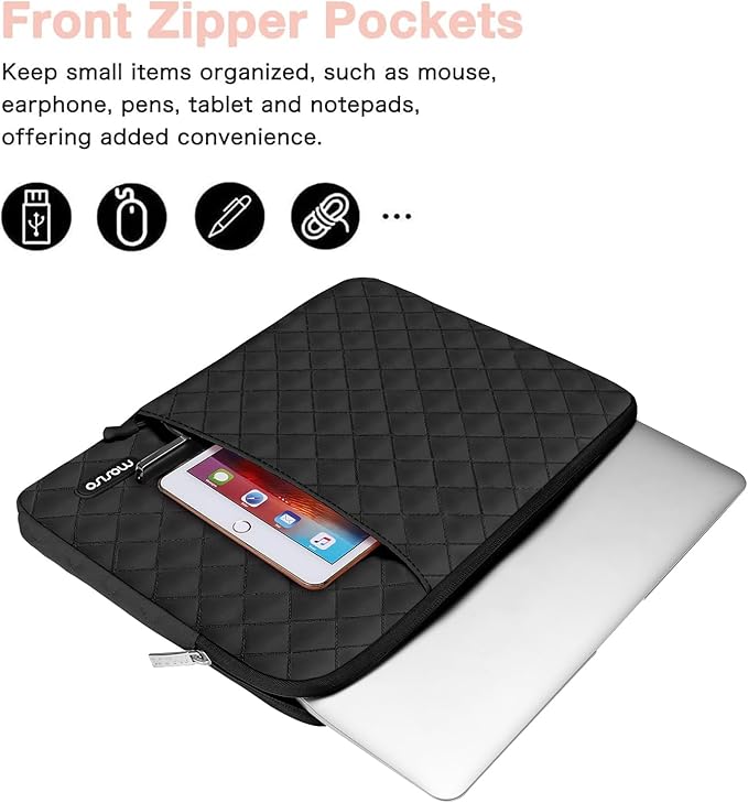 MOSISO Laptop Case 13.3 inch, 13-13.3 inch Laptop Sleeve Compatible with MacBook Air/Pro 13 / Pro 14, HP Dell Acer ASUS Lenovo,Square Quilted Vertical Computer Bag with Pocket&Small Case, Black