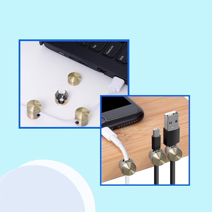 6 Sets Charger Cord Holder,Antique Copper Color Metal Adhesive Cable Management Clips,Adjustable Phone Cable Anchor Holders,Brass Wire Organizer for Desk, Wall, Home, Office, nightstand, Chandelier