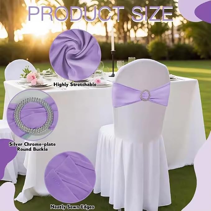 Tvoip 10PCS Chair Cover Stretch Band with Buckle Slider Sashes Bow Wedding Banquet Chair Decoration (Purple)