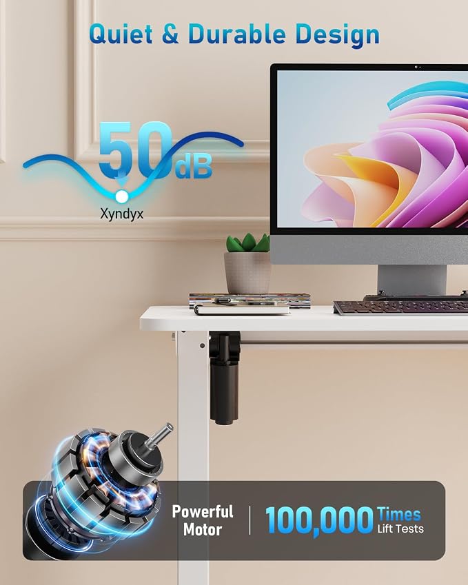 32" Small Electric Rolling Standing Desk Adjustable Height, Mobile Sit Stand up Desk with Lockable Casters for Home Office & Computer Workstation, Splice Board, 2 Hooks, White Frame/White Top