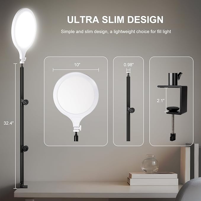 Ring Light for Streaming, 10'' Full Screen LED Ring Light for Desk with 360° Adjustable Arm, Video Conference Lighting for Zoom Meetings, Live Streaming, Podcast, Content Creator, TikTok, YouTube