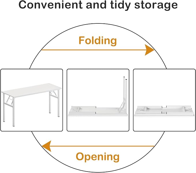 Need Home Office Desk Large Computer Desk 60 inch Sturdy Table Foldable Desk Gaming Computer Table No Assembly Required, White&White Frame AC5DW(152.4 * 60)