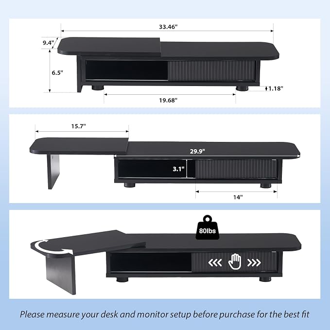 Artswish Dual Monitor Stand with Power Outlet, Black Desk Monitor Riser | 2 AC Outlets & 2 USB Ports, RGB Lighting, Sliding Storage, Flexible Side Shelf, Desk Riser for Work Study Gaming