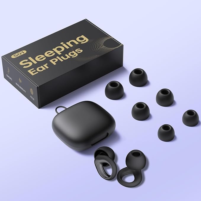Ear Plugs for Sleeping Deep Focus, Travel, Snoring, 30dB Noise Reduction | Reusable Silicone Earplugs, Noise Cancelling, High Fidelity Hearing Protection, Black
