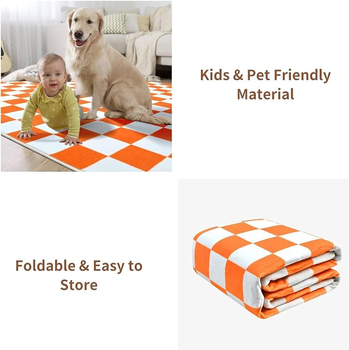 Terrug Orange and White Checkered Rug for Living Room,6x9 Area Rugs Washable with Non Slip for Bedroom,Soft Low Pile Stain Resistance Retro Carpet for Dorm Kids Room