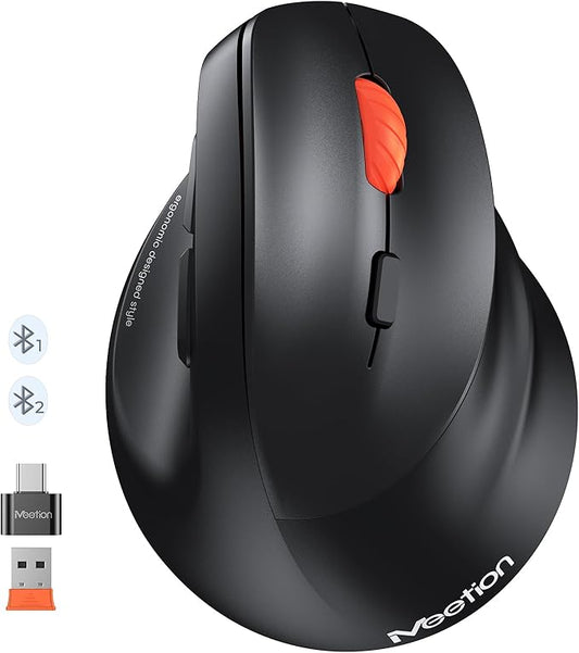 MEETION New Ergonomic Mouse Wireless, Bluetooth Vertical Mouse with 3 Multi-Device for Bluetooth(5.3 * 2), 4 DPI 1200-3200 Ergo Mice for Windows/Mac/PC/Laptop/Computer(Large Hands)