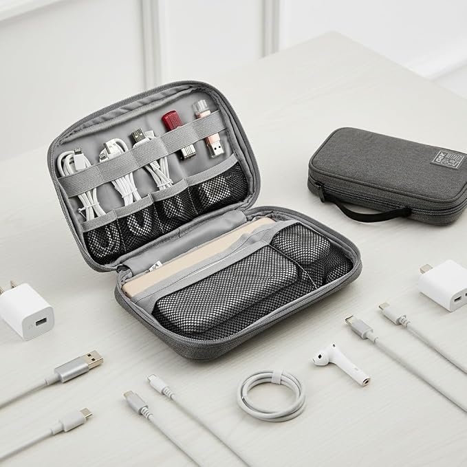 GOX Cable Organizer Pouch – Case for Chargers and Cords, Cord Organizer Travel Black, Small Cable Organizer Bag for Earbuds & Tech Accessories(Grey-Large)