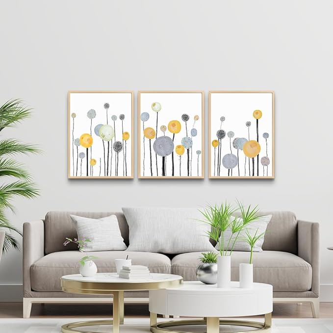 MHARTK66 3 Piece Natural Wood Framed Abstract Watercolor Painting Wall Art For Living Room Bedroom Wall Decor Hanging Office Artwork Flowers Canvas Prints Kitchen Wall Decoration Modern Home Decor