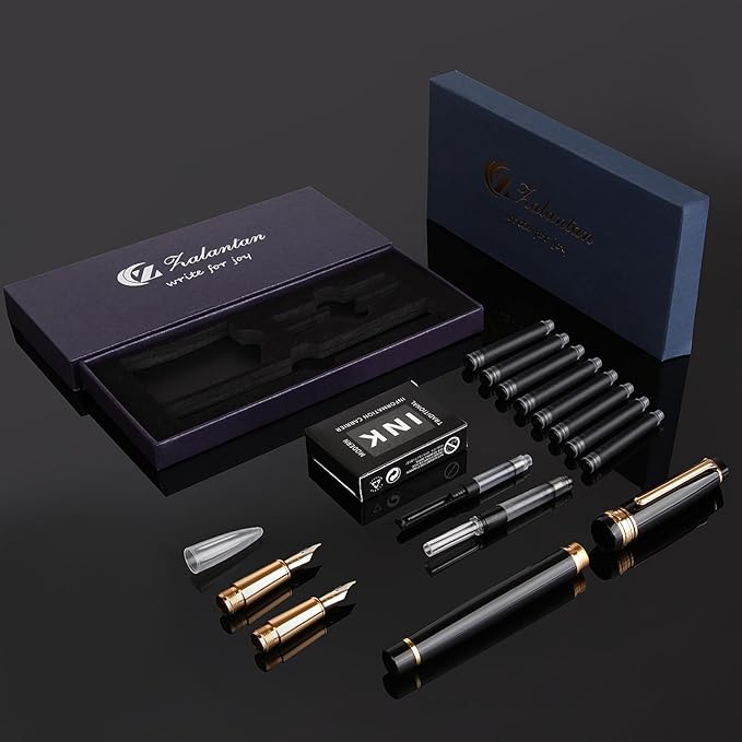 Premium Fountain Pen - Smooth Writing,Luxury Pen Set Gorgeous 24K Gold Accents,Travel Refillable Writing Pen Gift Set,Executive,Office, Elegant,Fancy, Nice Pens (Fountain Pen)