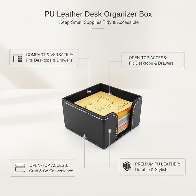 Declutter Your Workspace with This Compact PU Leather Storage Bin, Open-Top Caddy for Desk or Drawer Organization