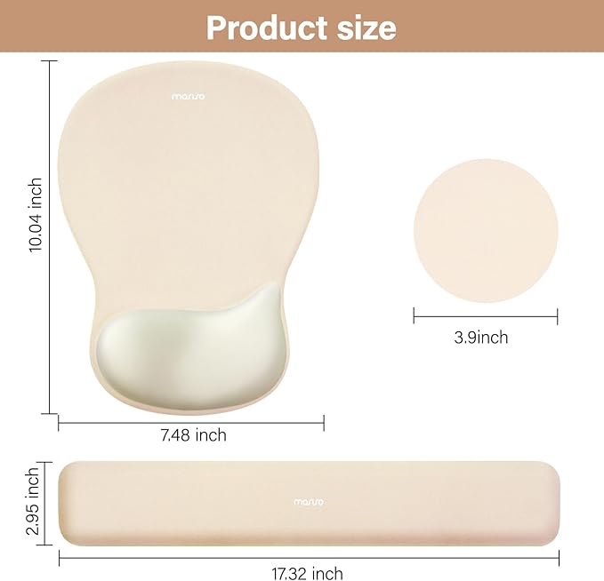 MOSISO Wrist Rest Support for Mouse Pad&Keyboard Set, Ergonomic Mousepad&Coaster, Non-Slip Base Home/Office Rectangular Easy Typing Cushion Pad with Soft Cloth&Curved Concave Memory Foam, Khaki