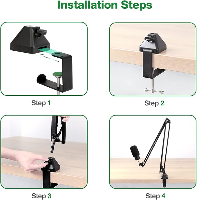 Heavy-Duty Metal Table Mount Clamp, Desk Table Mount C Clamp For Microphone Mic Suspension Boom Scissor Arm with Adjustable Screw, Fits up to 2.48 inches/6.2cm Desktop Thickness by SUNMON