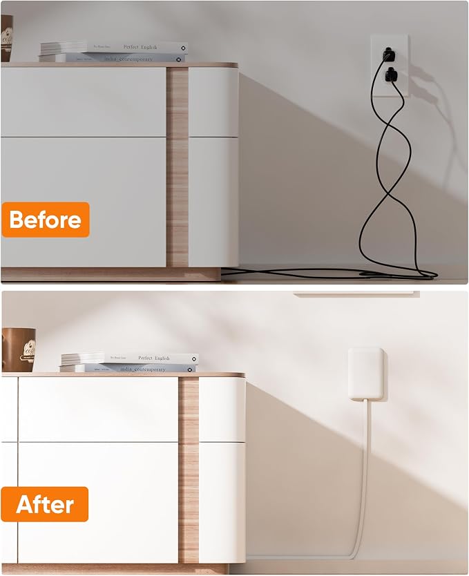 Olcorife Flat Extension Cord with Outlet Cover, Flat Plug Power Strip with 6 Outlets, 5 FT Cord Hidden Outlet Extender for Tight Spaces