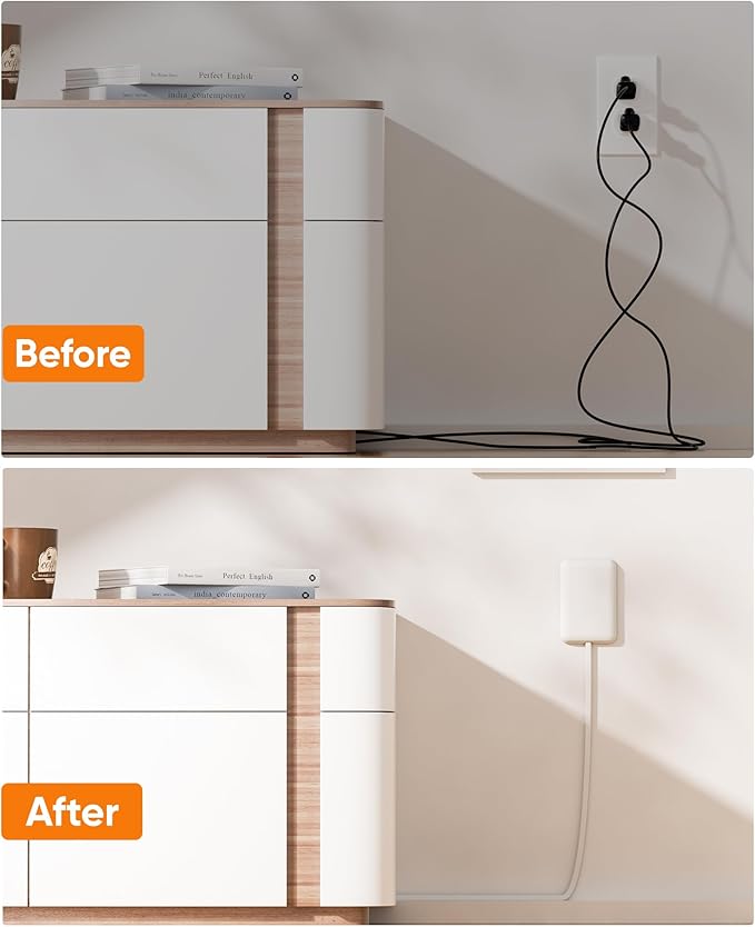 Olcorife Flat Extension Cord with Outlet Cover, Flat Plug Power Strip with 6 Outlets, 3 FT Cord Hidden Outlet Extender for Tight Spaces