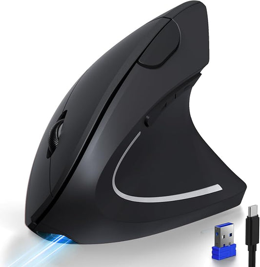 TECKNET Ergonomic Mouse with Jiggler, Bluetooth Wireless Vertical Mouse, 4800DPI Rechargeable Carpal Tunnel Mouse, Undetectable Random Movement Keeps Computers Awake for PC, Laptop, Mackbook | Built-in Jiggler Mover, Bluetooth+2.4G, Wireless Moving Mou...
