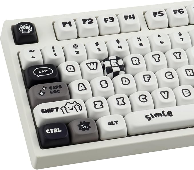 Sunzit PBT MOA Keycaps, Cute White Keycaps, 131 Keys, Dye-Sublimation Custom Keyboard Keycap Set for 61/64/68/84/87/100/104/108 Cherry MX Mechanical Keyboard, Cat and Dog
