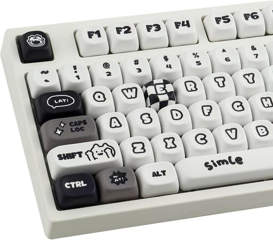 Sunzit PBT MOA Keycaps, Cute White Keycaps, 131 Keys, Dye-Sublimation Custom Keyboard Keycap Set for 61/64/68/84/87/100/104/108 Cherry MX Mechanical Keyboard, Cat and Dog