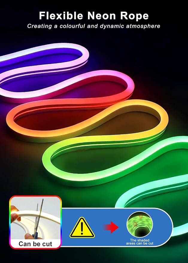 32.8FT Neon Rope Lights,Flexible RGB+IC LED Strip Lights,Remote Control,Multiple Modes,for Living Room,Bedroom,Holiday Decoration