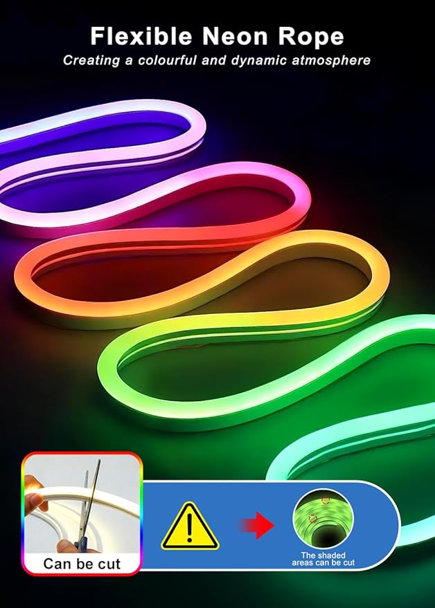 16.4FT Neon Rope Lights,Flexible RGB+IC LED Strip Lights,Remote Control,Multiple Modes,for Living Room,Bedroom,Holiday Decoration