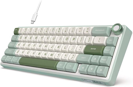 RK ROYAL KLUDGE R65 Wired Mechanical Keyboard, 60% Percent Creamy Gaming Keyboard Gasket Mount RGB Backlit with Programmable Knob, MDA Profile PBT Keycaps, QMK/VIA, Hot Swappable Linear Switch, Cyan
