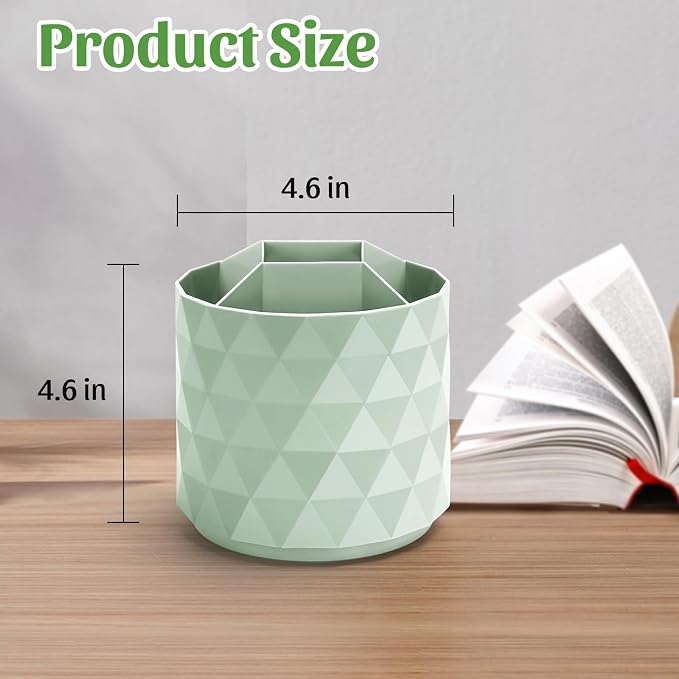minimaliving Desk Organizer,Sparkling Diamond-like Pen Holder for Desk 360°Rotating Office Accessories,Pencil Cup with 5 Compartments Storage Box Caddy for Office,School,Home,Art Supply(Green)