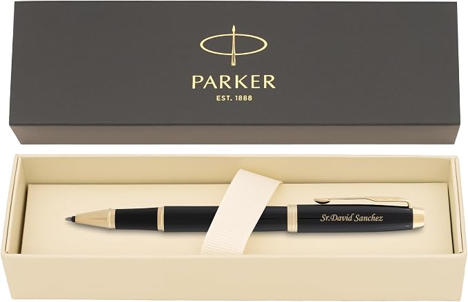 Parker IM Engraved Capped Rollerball Pen, Black Lacquer with Gold Trim, Personalized Gift for Executives, Graduation, Retirement, Career Advancement, Bar Passage, Parker Gift Box Included