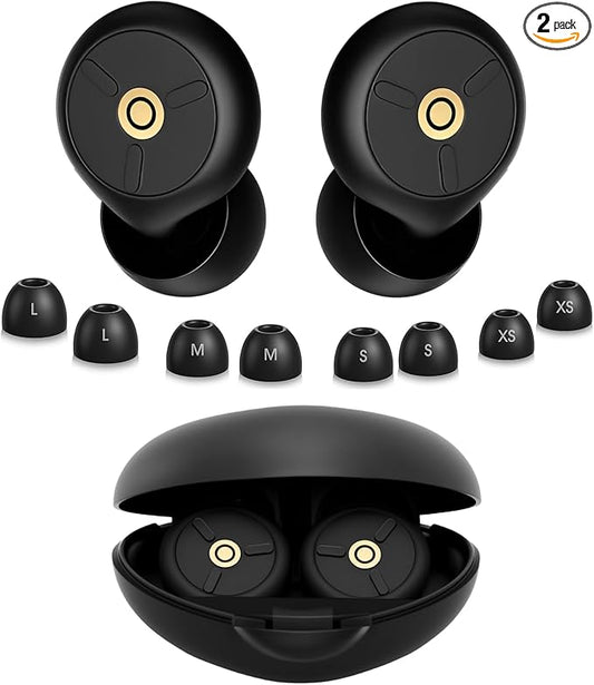 Noise Cancelling Ear Plugs for Sleeping, Travel & Work - 50dB Reusable Silicone Earplugs with 8 Soft Ear Tips, Snore Stopper & Portable Case - Airplane Essentials, Concerts, Focus(Black)