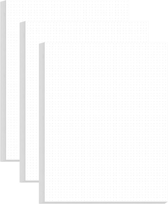 (3-Pack) Unpunched Dotted Paper, Letter Size 300 Sheets/600 Pages Loose-Leaf Dot Grid Paper, 100gsm, 8.5'' x 11''