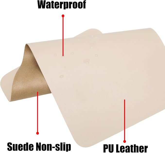 PU Leather Keyboard Mouse Pad 12x24 Inch Non-Slip Desk Protector Mat for Vanity Makeup Laptop, Light Apricot