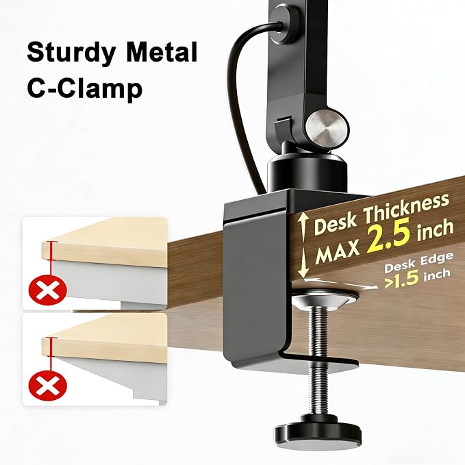 Pro LED Desk Lamp with Remote Control, Eye-Caring CRI95+ Dimmable Light, 3000K–6000K Adjustable Color Temperature, Flexible Angle, Clamp or Base Mount, for Home Office, Reading & Video Calls, 2 Pack