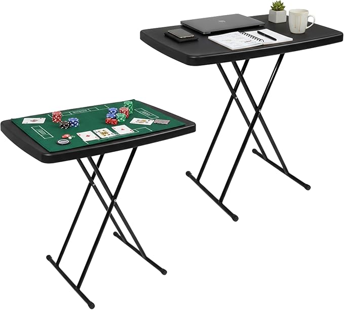 Lavish Home Portable Folding Tables - Lightweight Portable Folding Desk with Adjustable Height - Small Indoor Outdoor Plastic Table for TV Tray, Playing Cards & Craft Room (Set of 2/Black/2.5 FT)