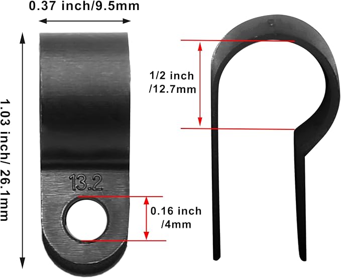 1/2 Inch Nylon Cable Clamps, Black, 60pcs R-Type Wire Cable Clips | M4 Screws Included, Screw Mounting Cord Fastener, Wire Conduit Clamp, for Wire Management