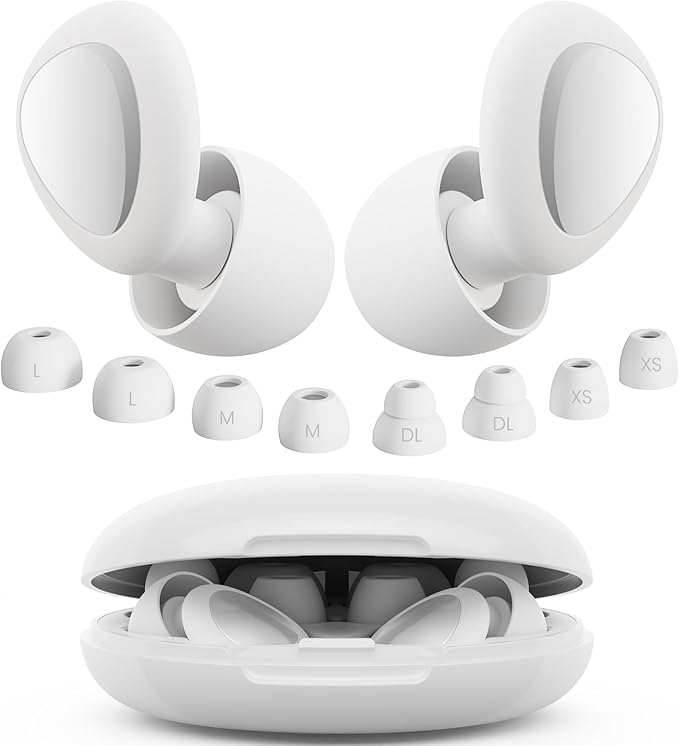Ear Plugs for Sleeping Noise Cancelling, Reusable Silicone Ear Plugs for Noise Reduction with 8 Ear Tips, Earplugs for Sleep (White, One Size)