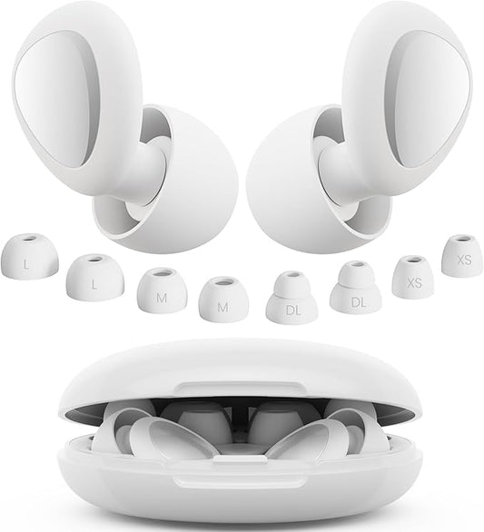 Ear Plugs for Sleeping Noise Cancelling, Reusable Silicone Ear Plugs for Noise Reduction with 8 Ear Tips, Earplugs for Sleep (White, One Size)