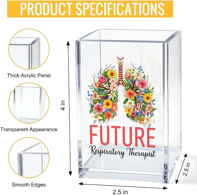 Future Respiratory Therapist Floral Lung Acrylic Cosmetic Pencil Pen Bookmark Storage Holder Cup Respiratory Therapist Gifts for Women Men, Appreciation Gifts for Respiratory Gifts