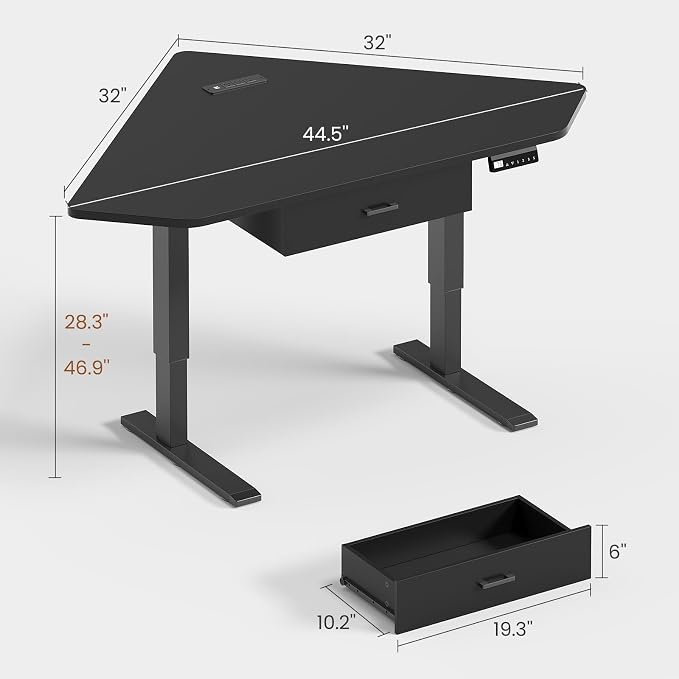 SEDETA Corner Electric Standing Desk with Drawer for Gaming, Small Space | 32'' Small Height Adjustable Computer Desk, Stand up Home Office Writing Desk, Black