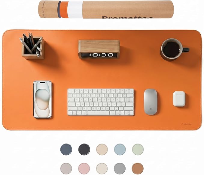 Large Desk Pad Non-Slip Desk Mat Protector for Keyboard Mouse Waterproof Vegan Leather Surface Faux Leather Laptop Mat Smooth Mouse Pad Premium Gift Tube Sunset Orange 31.5" X 15.7"