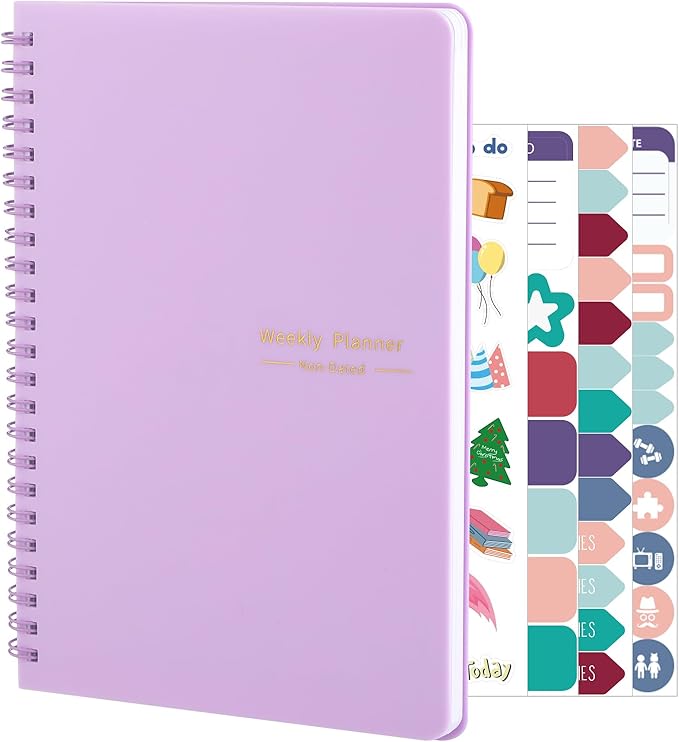 Thboxes Undated Weekly Planner with Habit Tracker, 52 Weeks To Do List Notebook A5 Weekly Goal Planner with Spiral Binding & Stickers Home Work School Supplies for Women Girls 8.2" x 5.7" - Purple