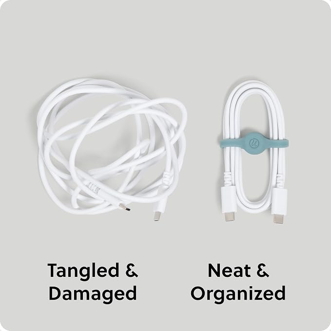 U Brands Tech Classics Magnetic Silicone Cord Wraps 6 Pack, Assorted Colors Cable Management Organizer, Silicone Cable Ties for Desk, Office, and Travel