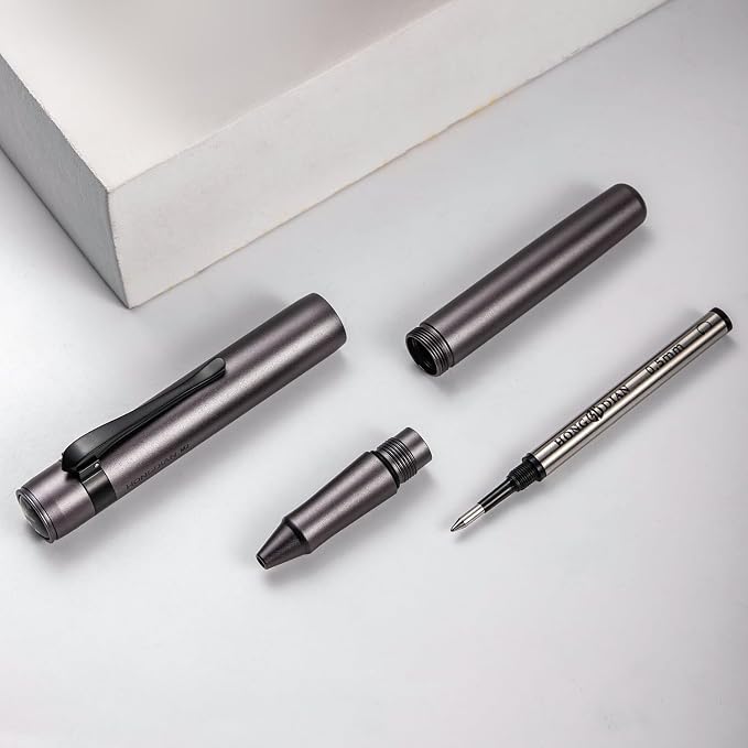 HONG DIAN M2 Black Forest Mini Rollerball Pen, Fine Point 0.5mm, Sleek Aluminium Pocket Pen with Black Ink Refill, Ideal for Travel & Signature (Army Green)