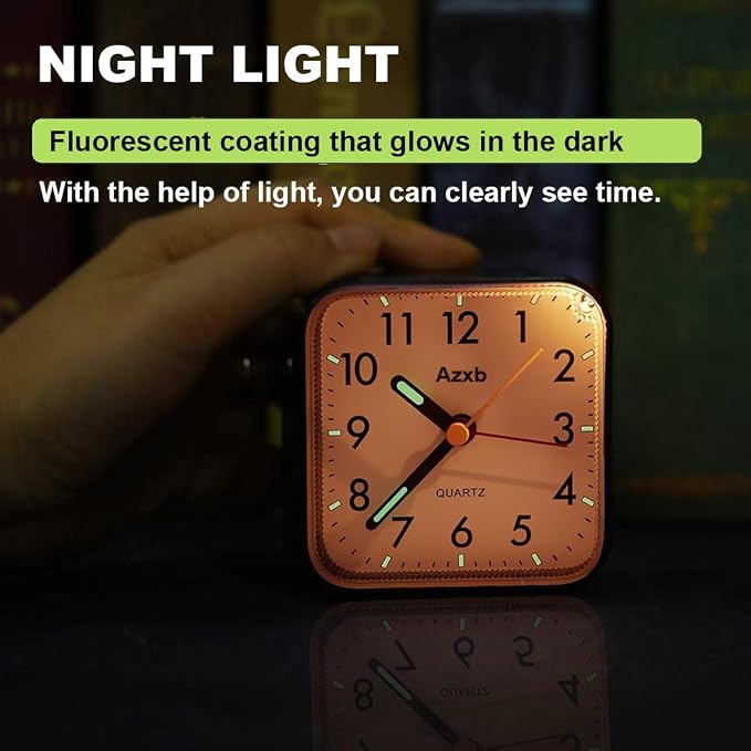 Analog Alarm Clock, Silent No Ticking Travel Alarm Clock Luminous | Battery Operated, Night Light, Snooze, Loud Alarm, Quiet Small Desk Clock for Bedrooms Deep Sleeper Adults