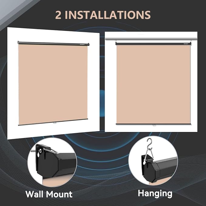 RAUBAY Retractable Pull Down Beige Screen Backdrop - 78.7" x 86.6" Collapsible Wall-Mount Nude Background for Professional Video Production, Photography, TikTok and Video Conferencing