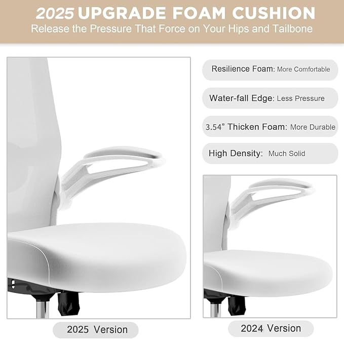 Mimoglad Office Chair, High Back Ergonomic Desk Chair with Adjustable Lumbar Support and Headrest, Swivel Task Chair with flip-up Armrests for Guitar Playing, 5 Years Warranty