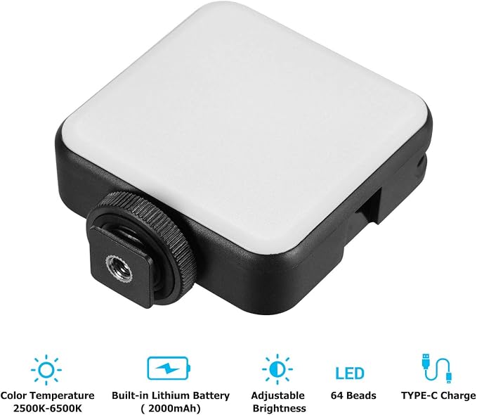 Video Conference Lighting Kit, Andoer LED Video Light with 2500K-6500K Dimmable Rechargeable 3 Cold Shoes and Suction Cup Mount for Laptop Live YouTube Streaming Online Meeting