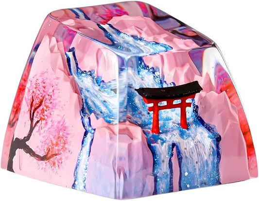 Red Torii Gate Artisan Keycap Spring Sakura - 1U ESC, R1 SA Profile Custom Handmade Resin Cherry MX Switch Key Cap Mechanical Keyboard, Cool Tech Gifts for Men, Dad, Father, Gamer, Japan Lover
