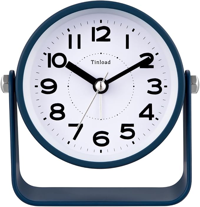 Tinload Analog Alarm Clock for Bedroom, Silent Non-Ticking Quartz Movement, Battery Operated with Snooze & On-Demand Light, Bedside Desk Table Clock, Ideal for Home,Office (Blue)