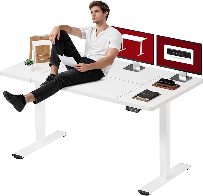 SANODESK Dual Motor Electric Standing Desk 71 x 32 Inches, Height Adjustable Sit Stand Desk with Large Splice Board for Home Office, Computer Workstation, Study & Gaming, White Frame/White Top