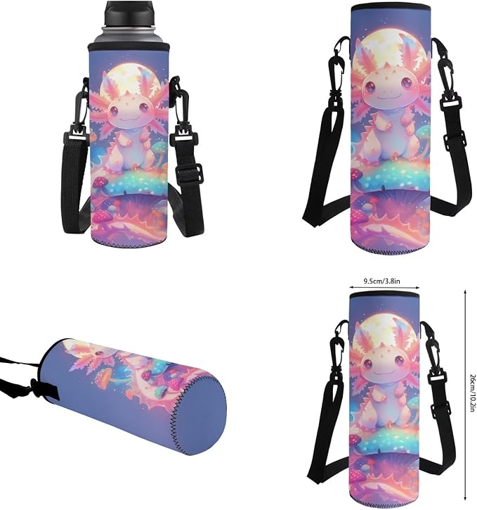 WELLFLYHOM Axolotl Kids Girls Backpack Set 6-8 4Pcs with Lunch Box Pencil Case Water Bottle Sleeve Moon Mushroom Elementary School Daypack Back to School Season Supplies Purple